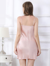 Back view of Women's Breast Pads Strap Lace Silk Nightgown